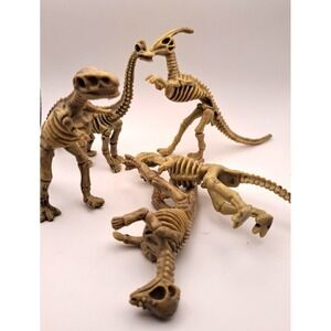 Dinosaur Skeletons Bones Figures Toys Lot of 6 Parasaurolophus T Rex 4.5"